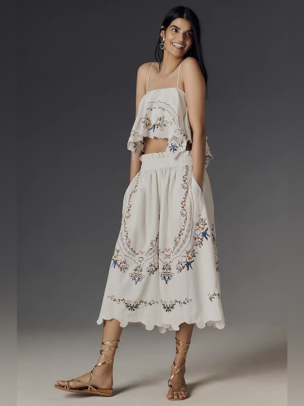 New By Anthropologie Embroidered Culottes Size S - Picture 2 of 9